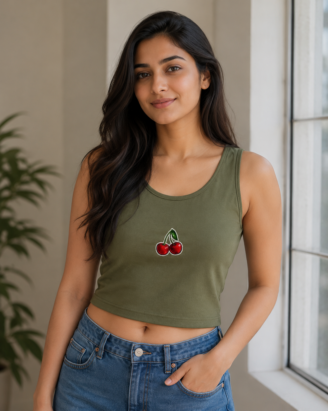 Cherry Graphic Cropped Tank Top