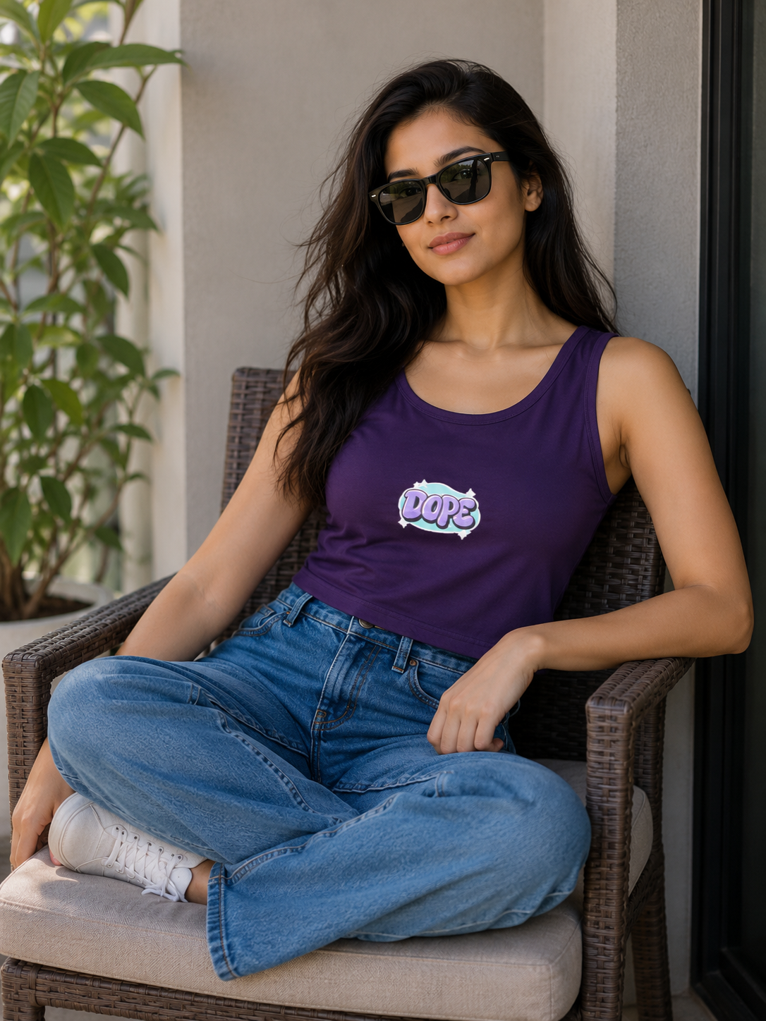 Graphic Print Cropped Tank Top