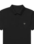 Fourthwave black 100% cotton men's polo shirt with textured finish and embroidered logo.