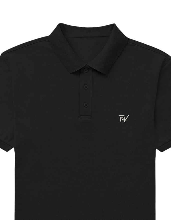 Fourthwave black 100% cotton men's polo shirt with textured finish and embroidered logo.