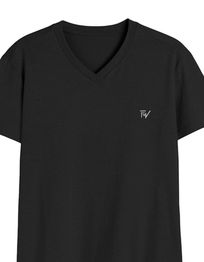 Fourthwave black 100% cotton unisex V-neck t-shirt with embroidered logo on chest.