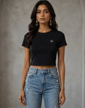 Fourthwave black cropped baby tee made from a soft 240 GSM blend of 95% cotton and 5% spandex with a bio-wash finish.