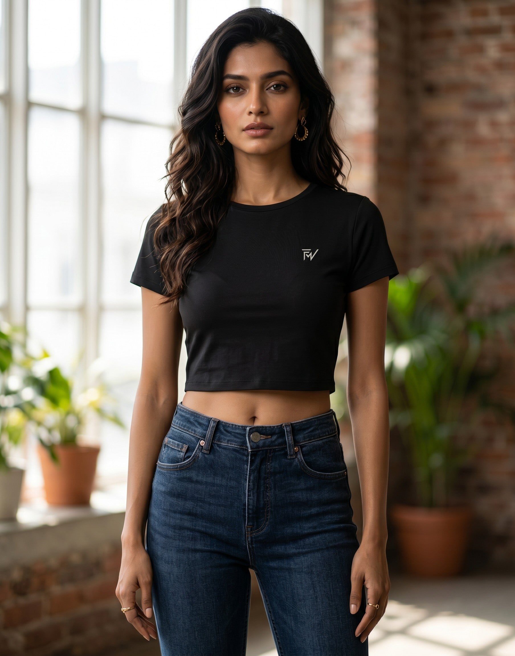 Fourthwave black cotton blend cropped t-shirt with