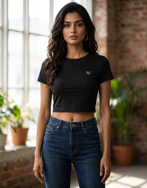 Fourthwave black cotton blend cropped t-shirt with