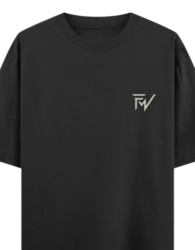 Fourthwave black 100% cotton oversized classic t-shirt with embroidered logo on chest.