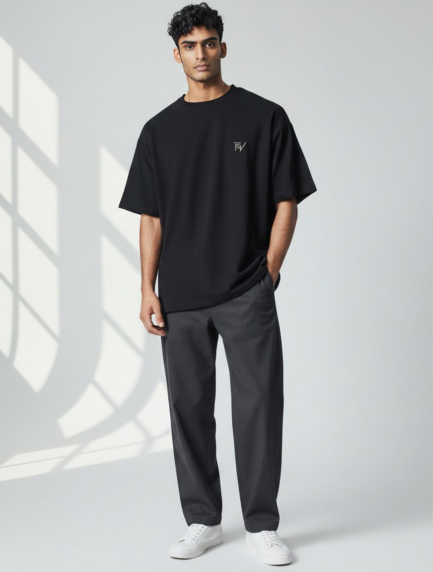 Fourthwave black 100% cotton oversized t-shirt with embroidered logo on chest. Unisex fit.