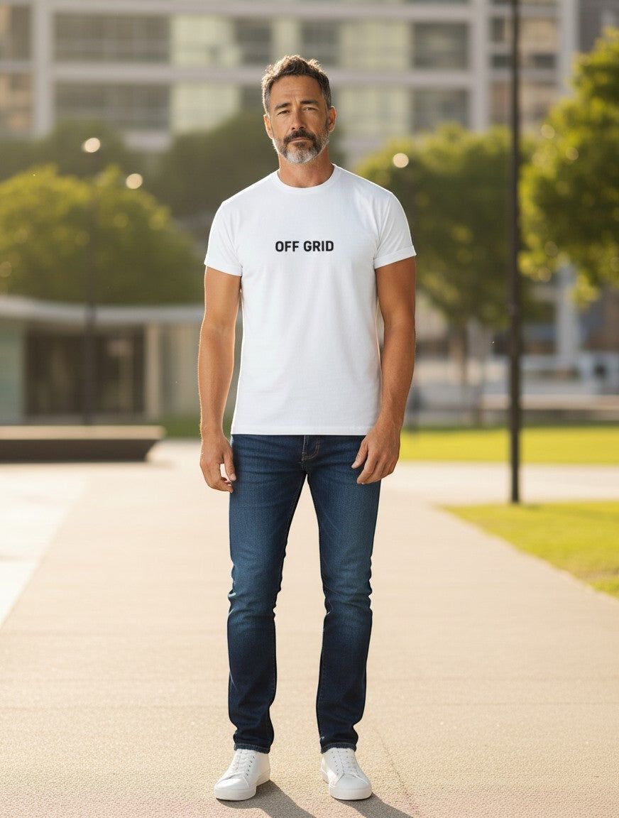 Fourthwave white 100% cotton unisex classic crew neck t-shirt with subtle logo embroidery on sleeve.