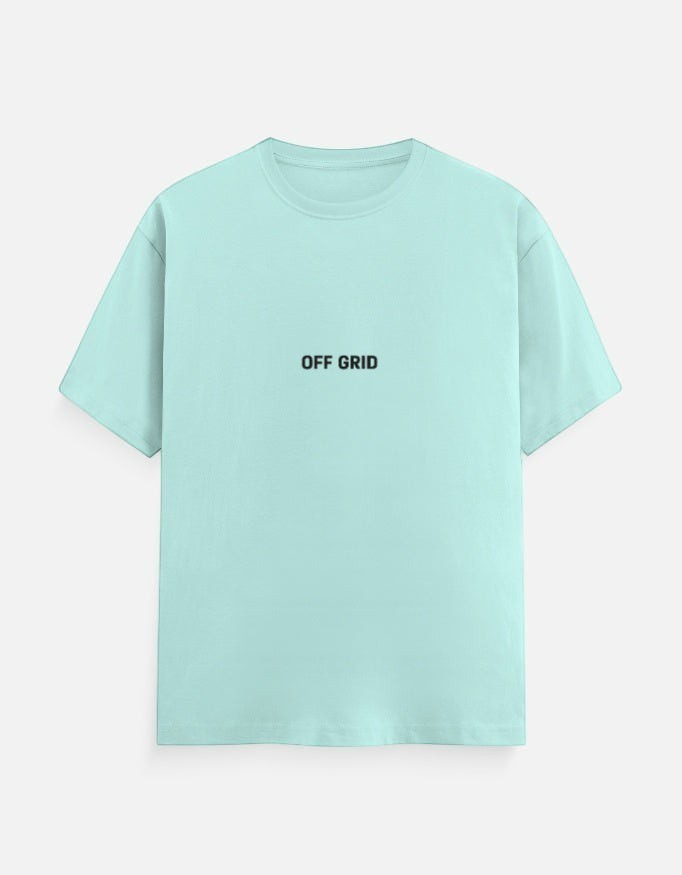 Fourthwave Unisex Classic Crew T-Shirt in light blue 100% cotton with "OFF GRID" printed on the chest.