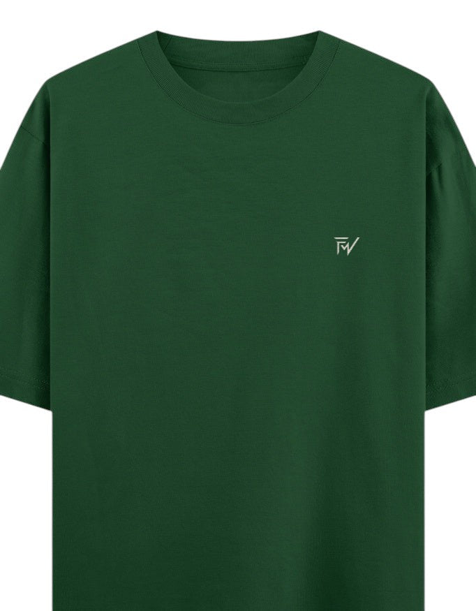 Fourthwave green 100% cotton oversized t-shirt with subtle embroidered logo on chest.