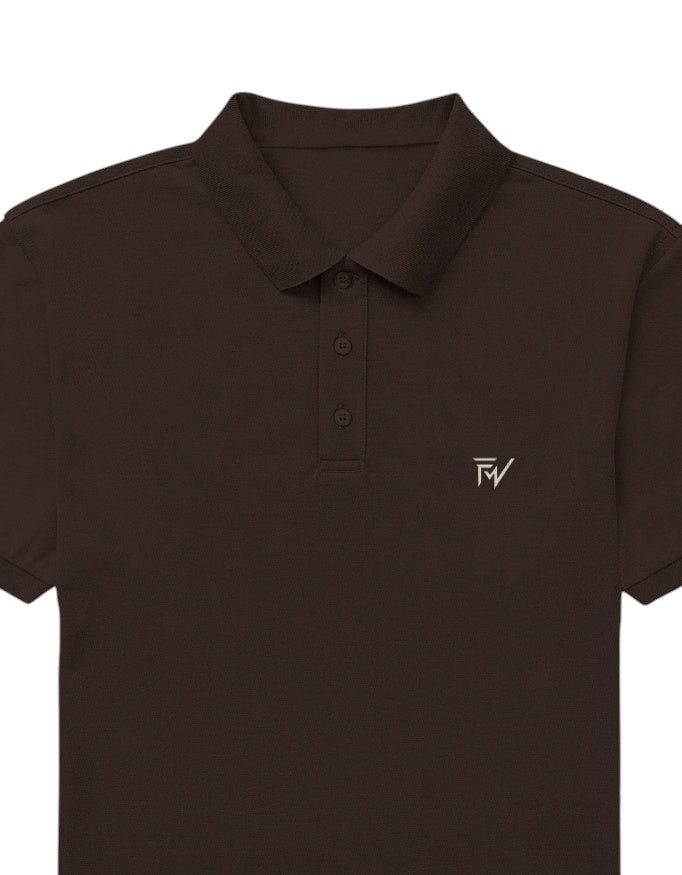 Fourthwave men's dark brown 100% cotton polo shirt with structured collar and embroidered logo.