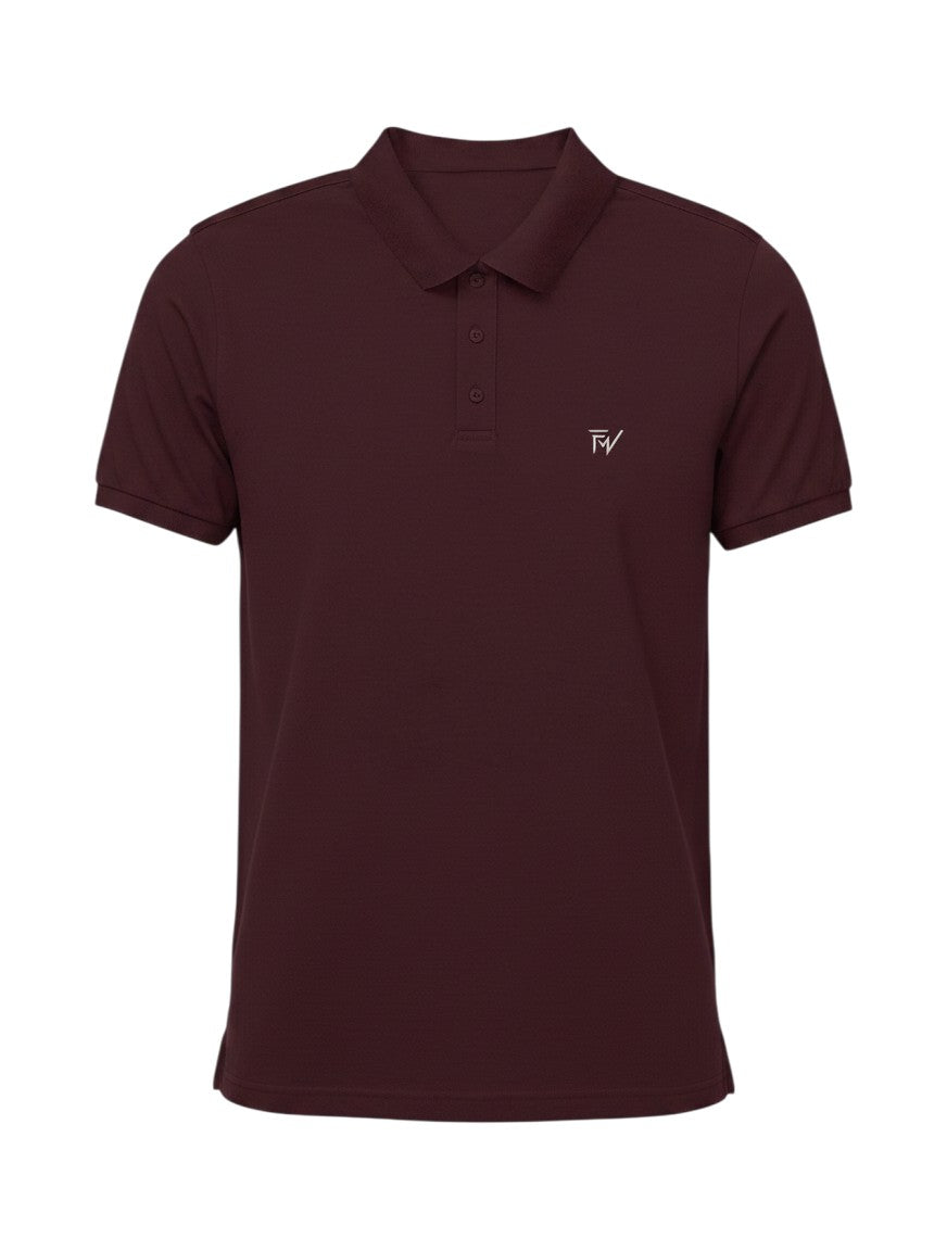 Fourthwave men's burgundy 100% cotton polo shirt with a textured finish and embroidered logo.