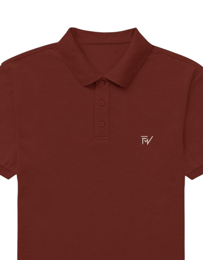 Fourthwave men's maroon 100% cotton polo shirt with textured finish and embroidered logo.
