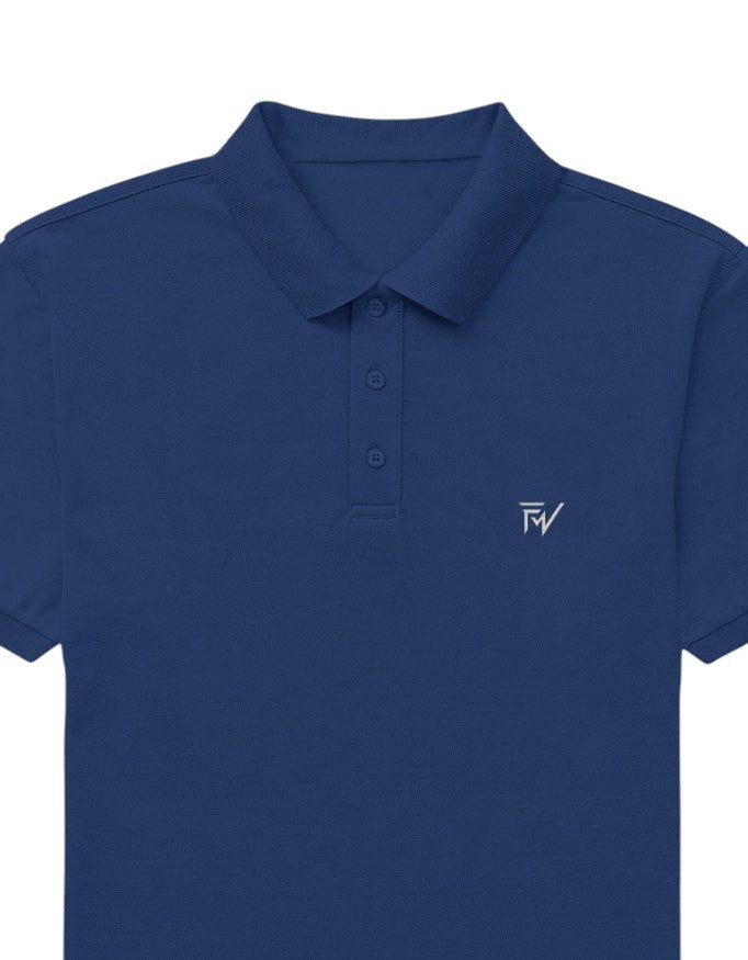Fourthwave men's navy blue 100% cotton polo shirt with structured collar and embroidered logo.
