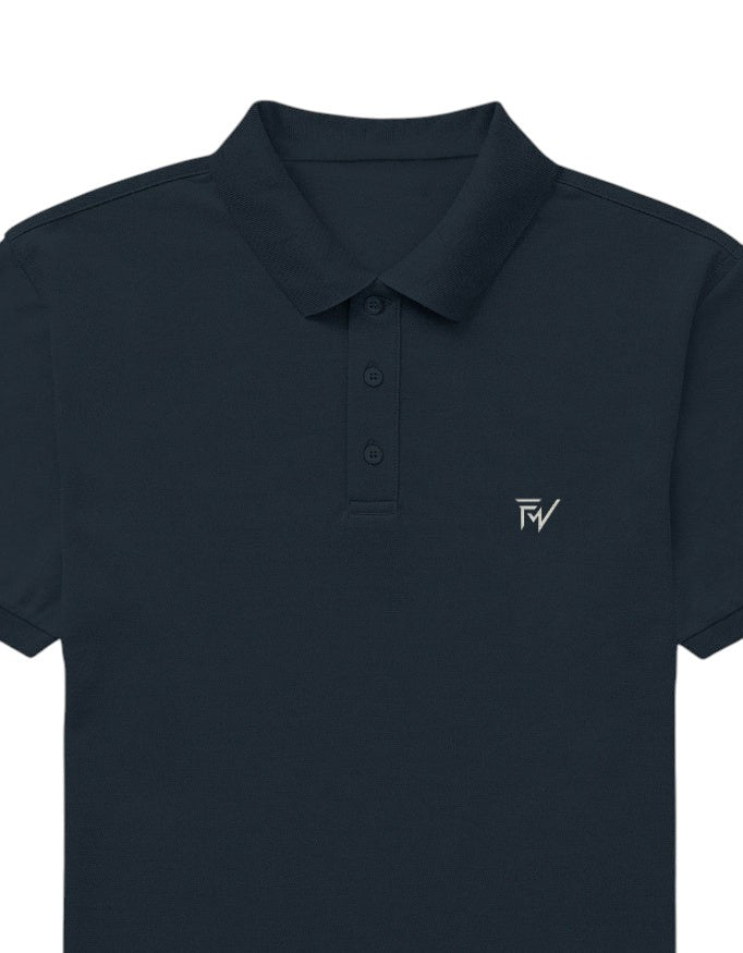 Fourthwave men's navy blue 100% cotton polo shirt with a structured collar and embroidered logo.