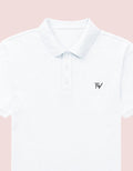 Fourthwave Men's white 100% cotton polo shirt with textured finish, structured collar, and embroidered logo.