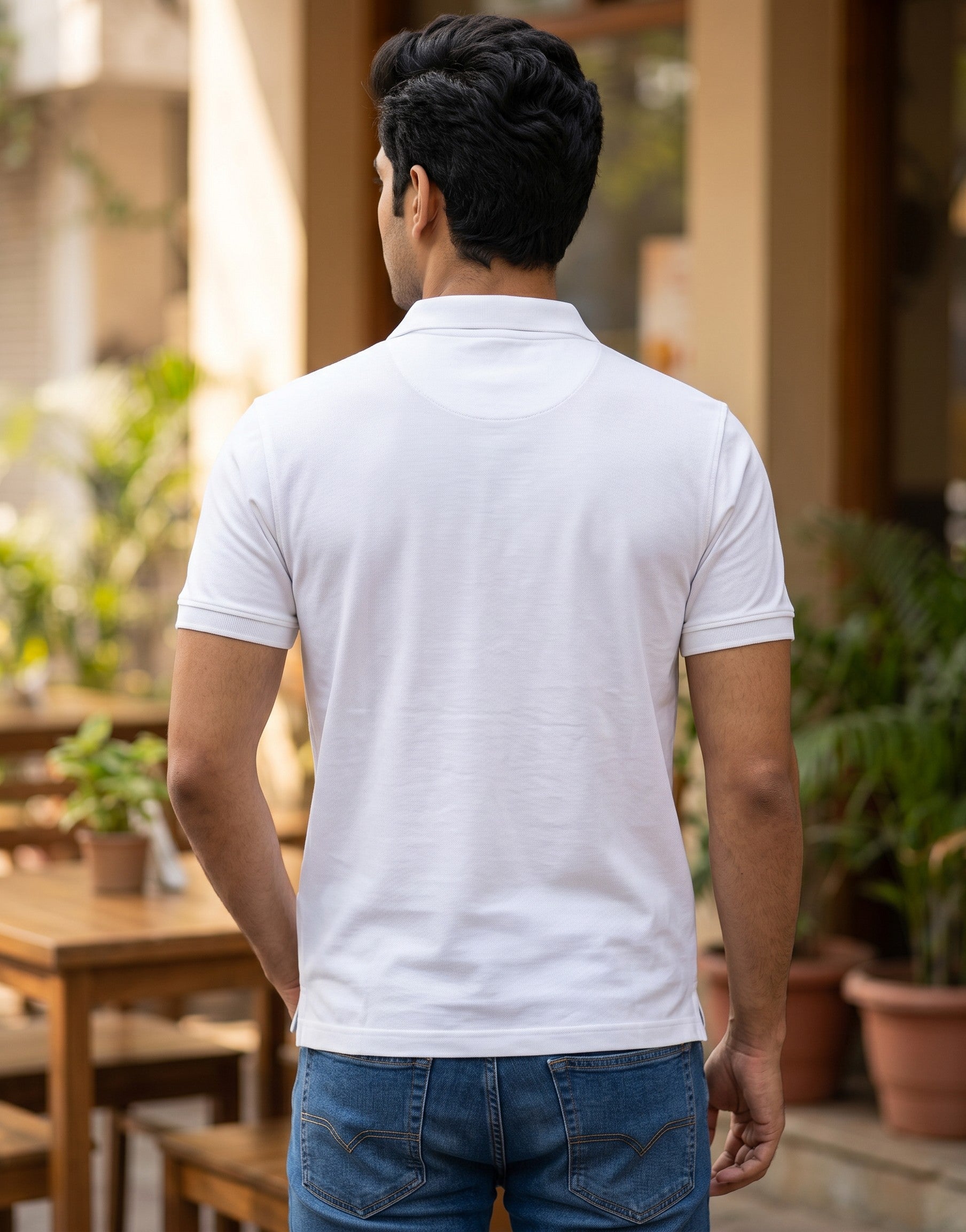 Fourthwave white 100% cotton men's polo shirt with textured finish, regular fit, and structured collar.