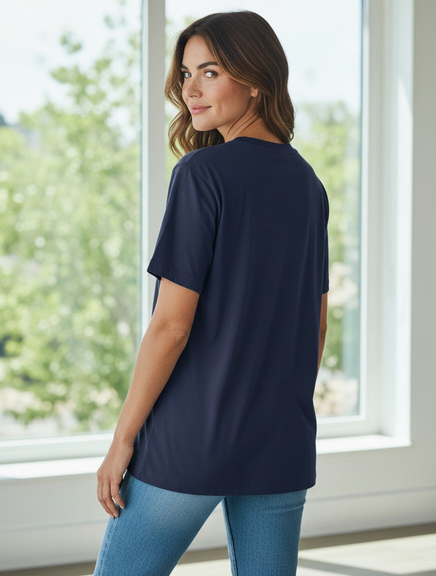 Fourthwave navy blue 100% cotton oversized t-shirt with embroidered logo on chest.