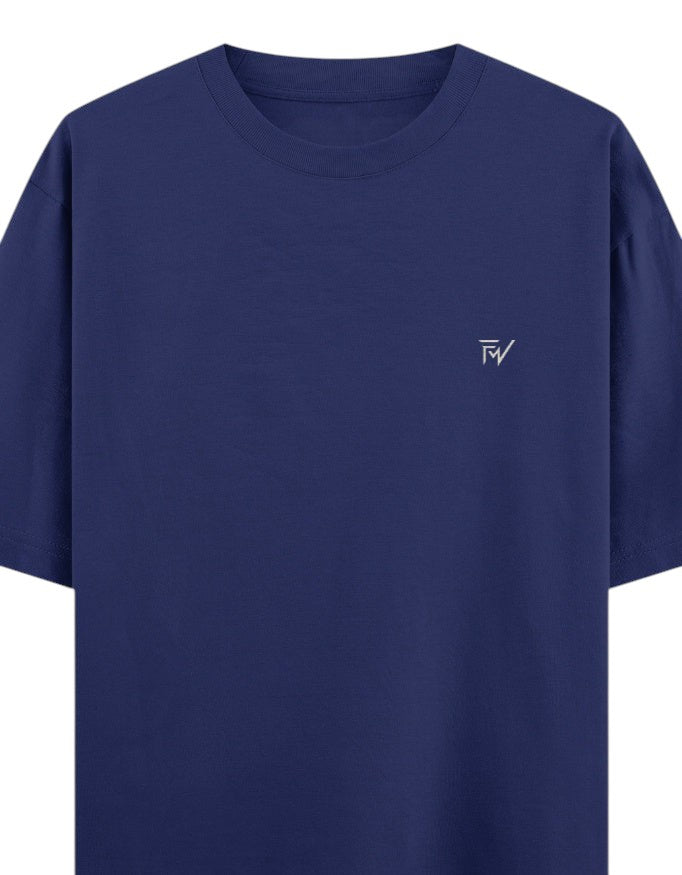 Fourthwave navy blue 100% cotton oversized t-shirt with embroidered logo on chest.