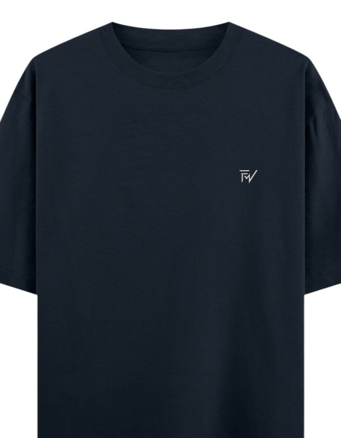 Fourthwave navy blue 100% cotton oversized t-shirt with embroidered logo on chest. Heavyweight 240 GSM fabric.