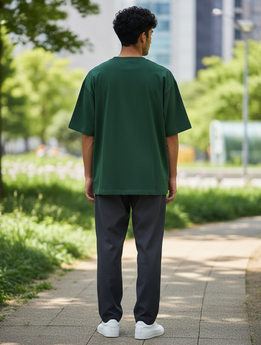 Fourthwave Unisex Oversized Classic T-Shirt in dark green, 100% cotton with 240 GSM heavyweight fabric.