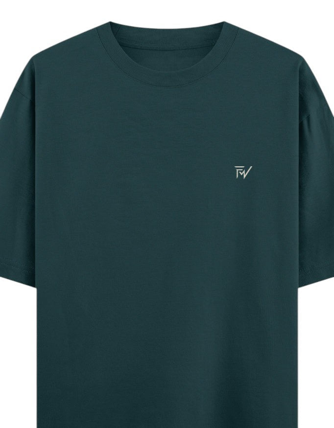 Fourthwave unisex oversized classic t-shirt in dark teal 100% cotton with embroidered logo on chest.