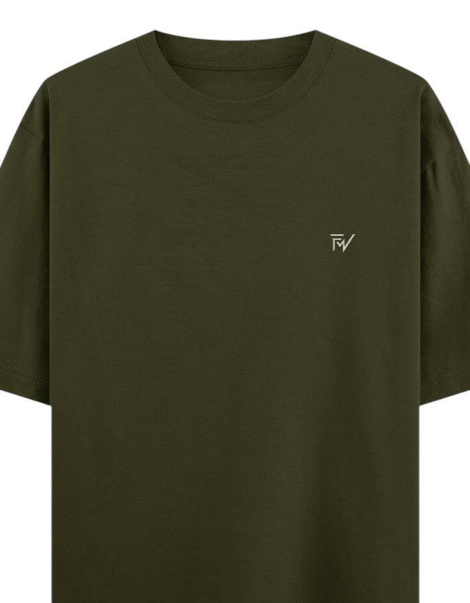 Fourthwave olive green 100% cotton oversized t-shirt with embroidered logo on chest. Heavyweight 240 GSM.