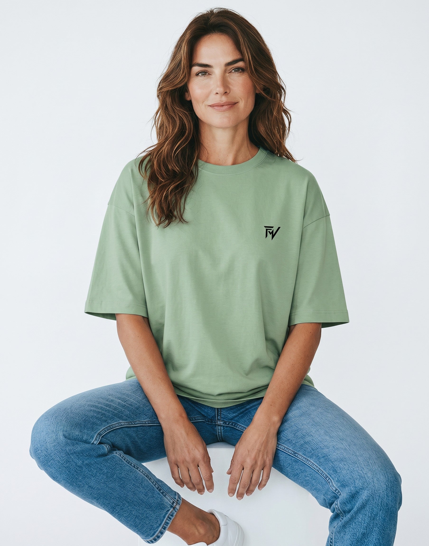 Fourthwave light green oversized terry knit t-shirt with drop shoulders and a small black logo on the chest.