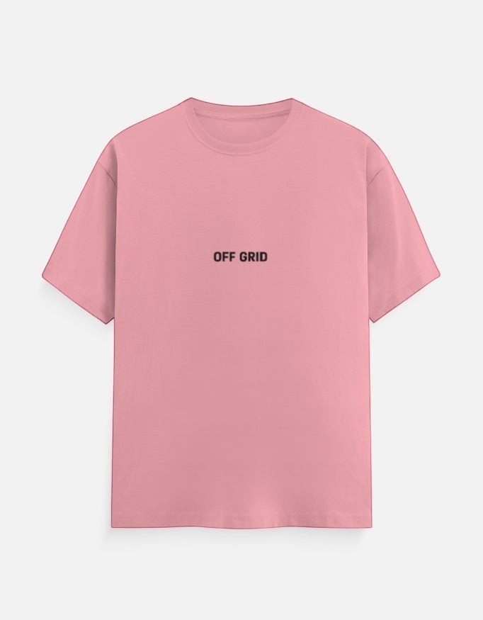 Fourthwave pink 100% cotton crew neck t-shirt with "OFF GRID" printed on the chest. Unisex regular fit.