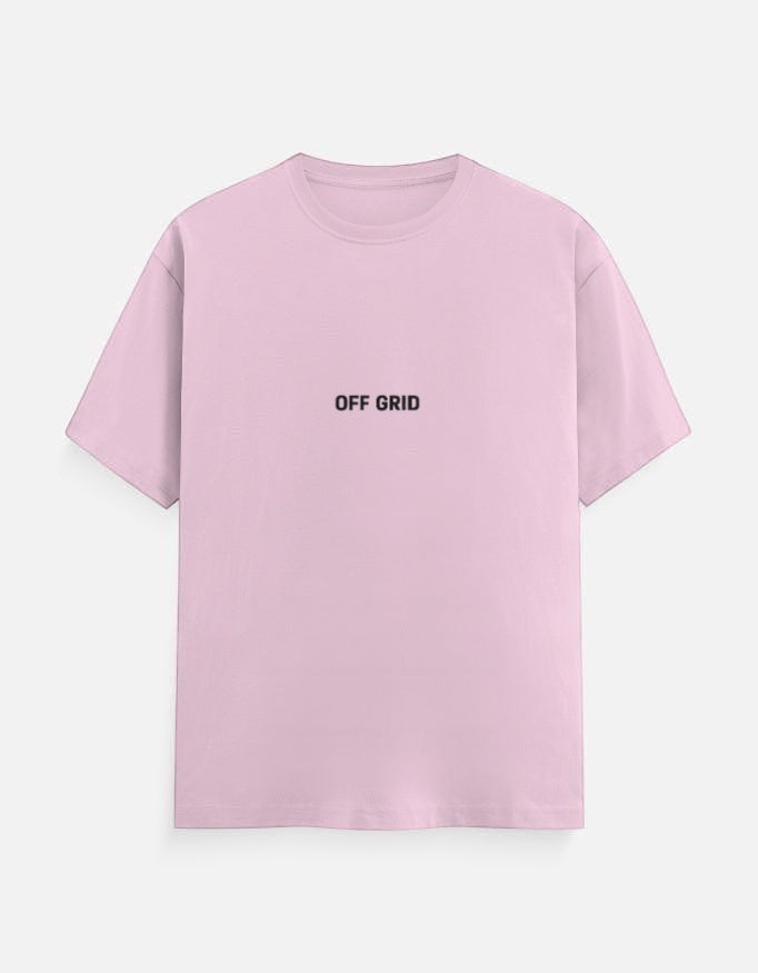 Fourthwave light pink 100% cotton unisex crew neck t-shirt with "OFF GRID" printed on the chest.