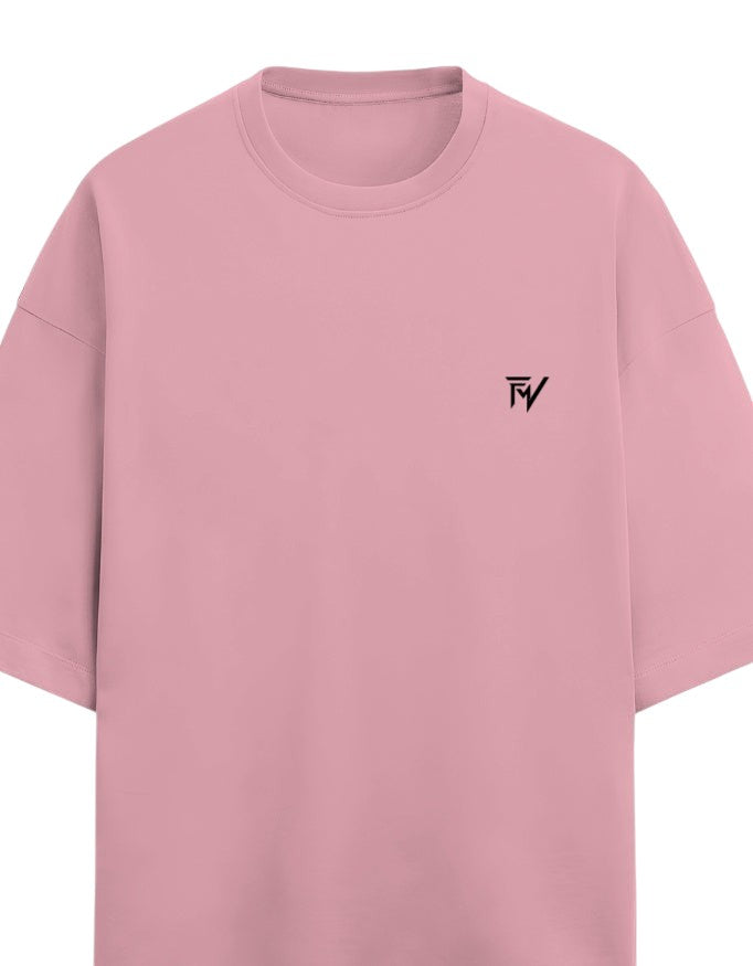 Fourthwave pink oversized terry knit t-shirt with drop shoulders and small black logo on chest.