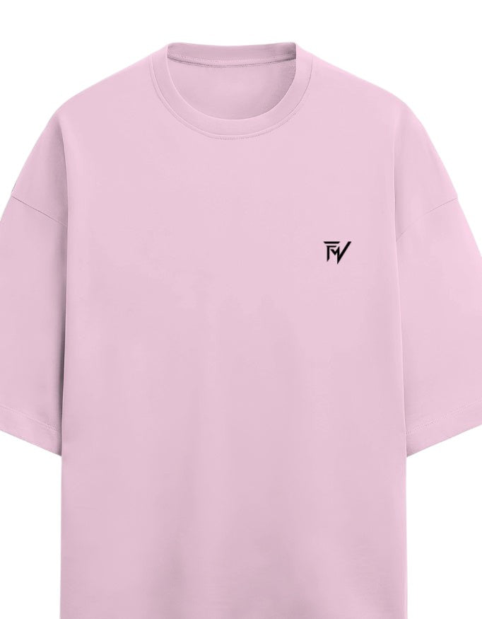 Fourthwave pink oversized terry knit t-shirt with drop shoulders and a small black logo on the chest.