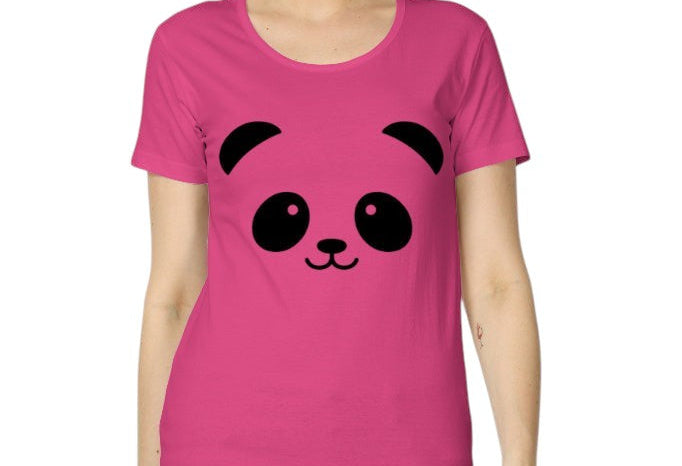 Fourthwave women's classic fit t-shirt in bright pink with a black panda face graphic. Made from 100% cotton.