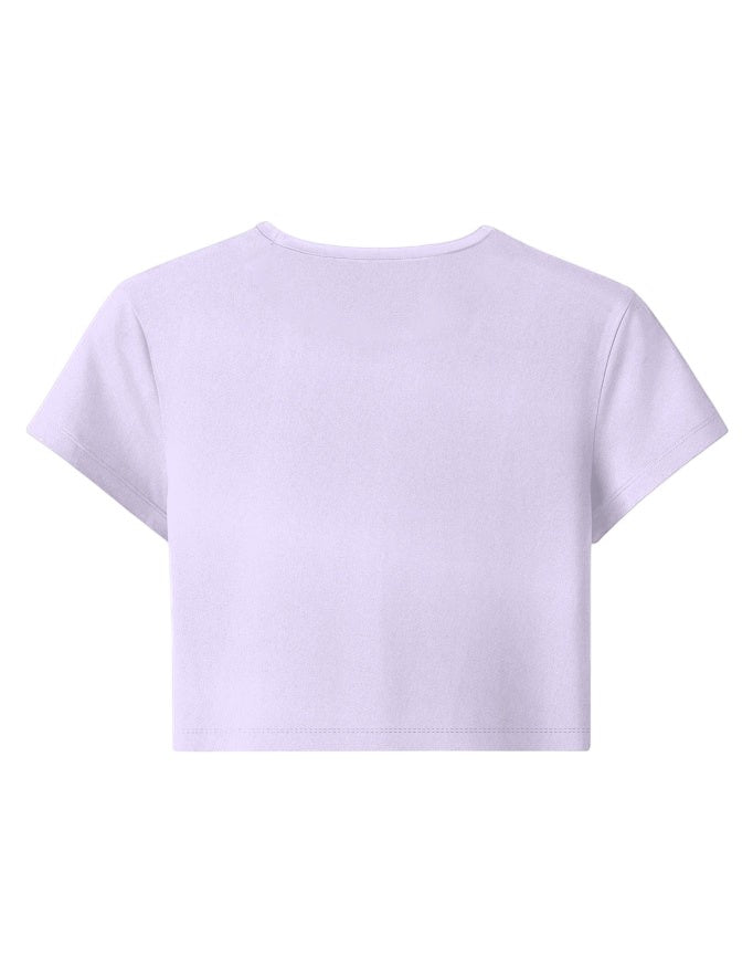 Fourthwave light purple bio-washed cotton spandex baby tee with a cropped fit.
