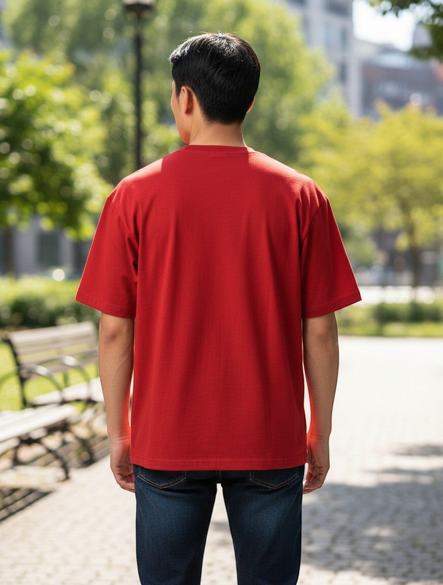 Fourthwave red 100% cotton unisex graphic print V-neck t-shirt