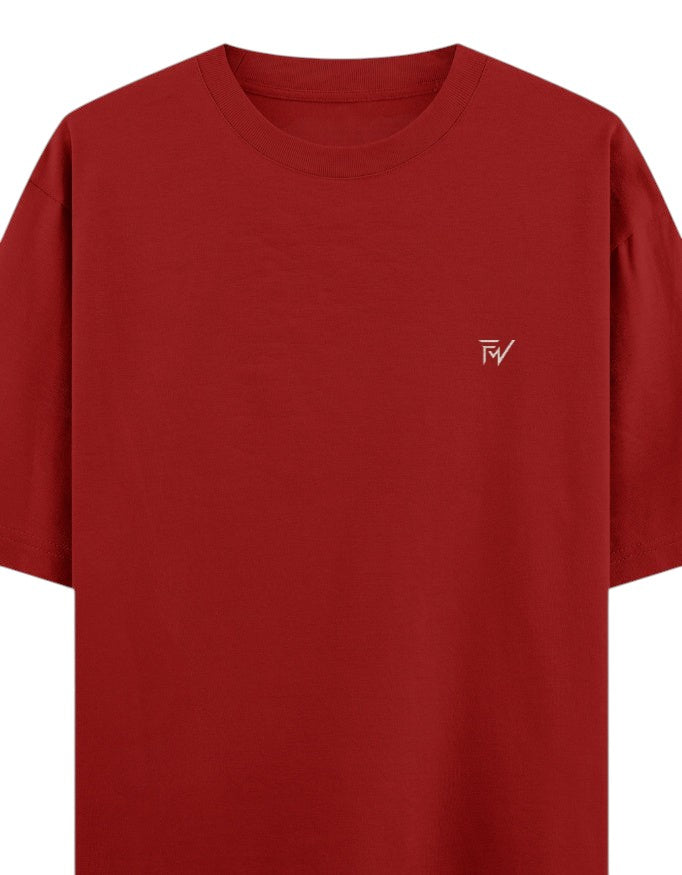 Fourthwave Unisex oversized classic red 100% cotton t-shirt with embroidered logo on chest.