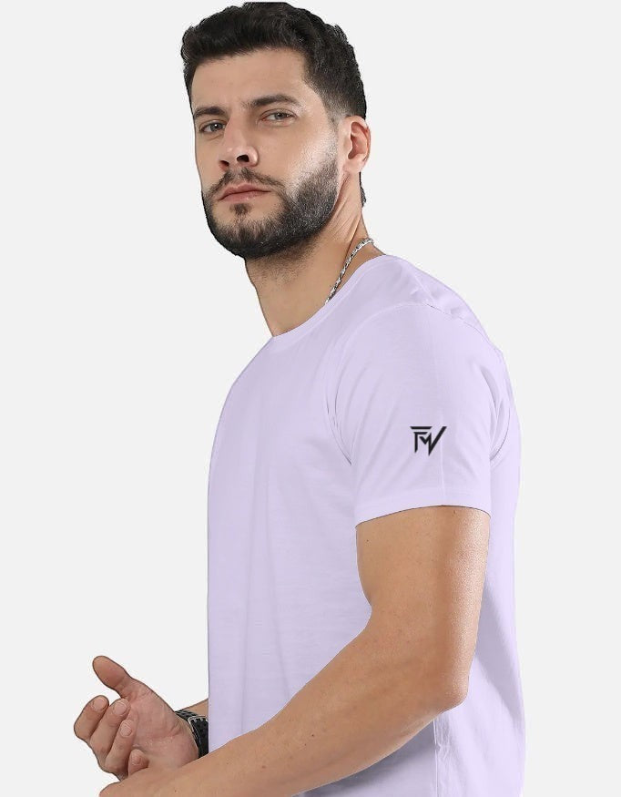 Fourthwave Unisex classic crew t-shirt in light purple, 100% cotton with a small black logo on the sleeve.