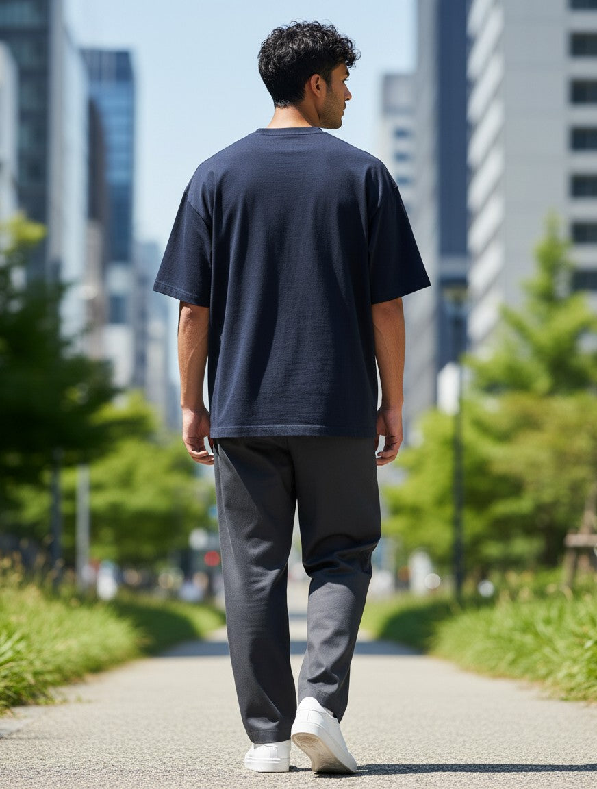 Fourthwave navy blue 100% cotton V-neck t-shirt with FW embroidery. Unisex fit, smooth knit, 180 GSM.