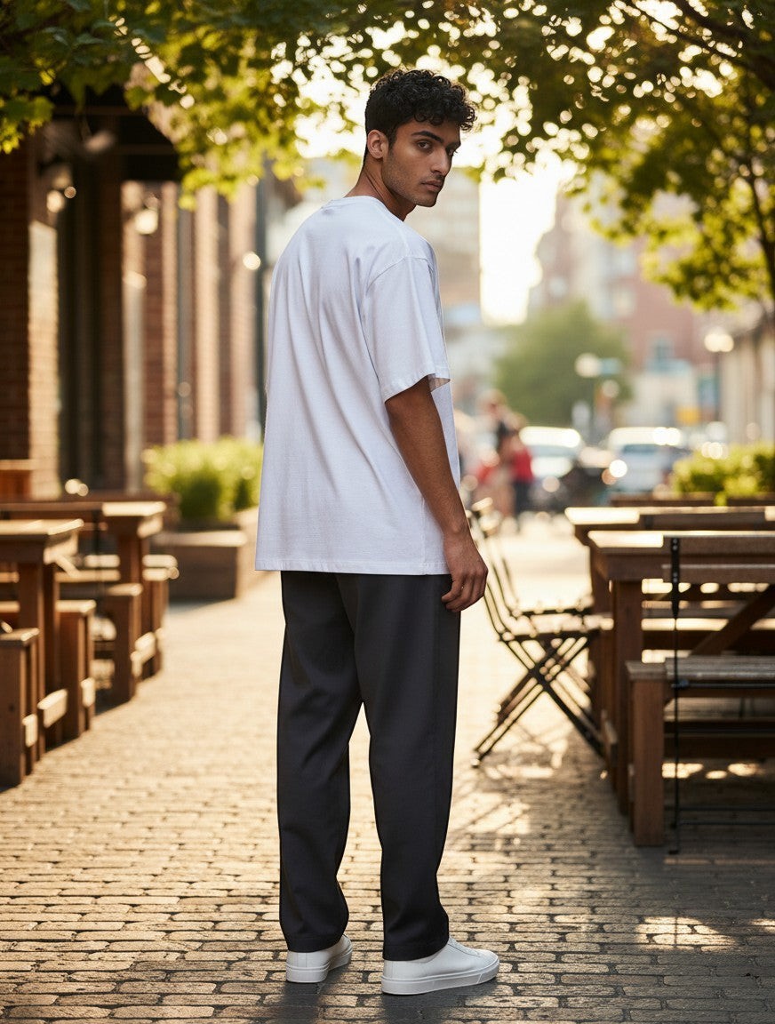 Fourthwave white 100% cotton unisex classic crew neck t-shirt with embroidered logo on sleeve.
