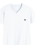 Fourthwave white 100% cotton unisex V-neck t-shirt with small black logo on chest.