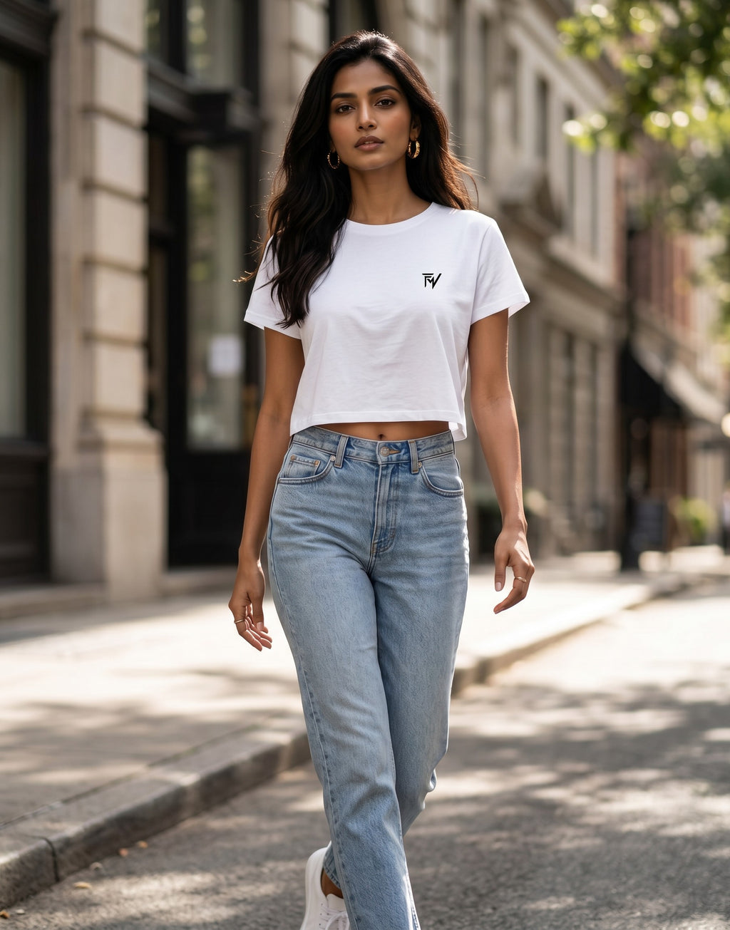 Fourthwave white cropped baby tee made from 95% cotton and 5% spandex with a bio-wash finish.