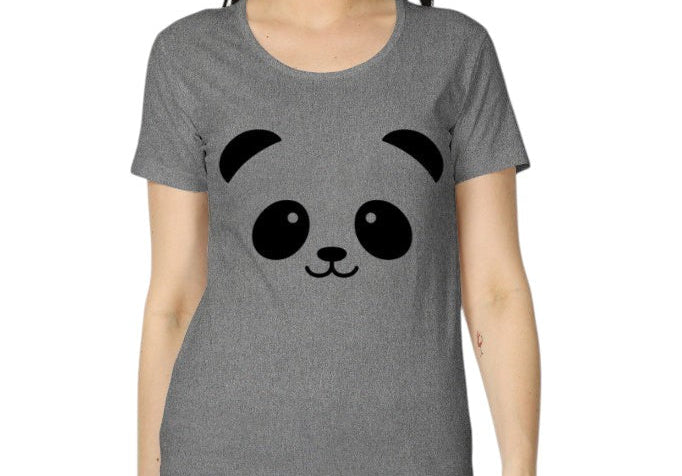 Fourthwave women's grey 100% cotton t-shirt with a black panda face graphic. Regular fit.
