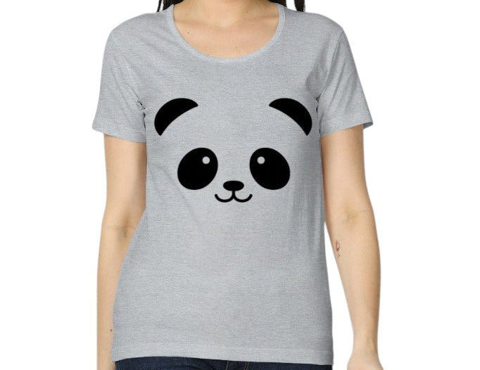 Fourthwave women's light grey 100% cotton t-shirt with a cute black panda face graphic. Regular fit.